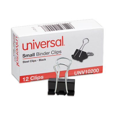 Universal™ Binder Clips, Small, Black/Silver, 12/Box