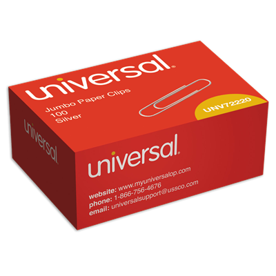 Universal™ Paper Clips, Jumbo, Smooth, Silver, 100/Box