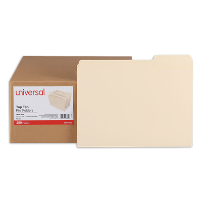 Universal™ Top Tab File Folders, 1/3-Cut Tabs: Letter Size, 0.75" Expansion, Manila, 250/Box