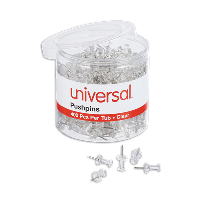 Universal™ Clear Push Pins, Plastic, Clear, 0.38", 400/Pack