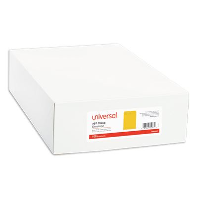 Universal™ Kraft Clasp Envelope, 28 lb Weight Kraft, #97, Clasp/Gummed Closure, 10 x 13, 100/Box