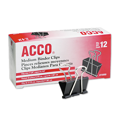 Acco® Binder Clips, Medium, Black/Silver, Dozen