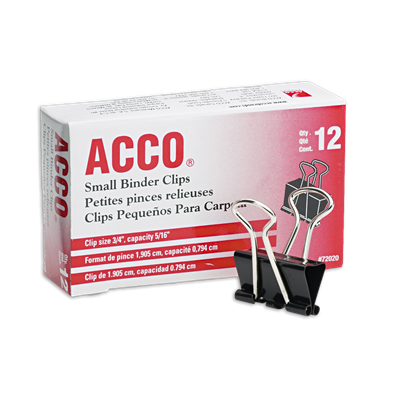 Acco® Binder Clips, Small, Black/Silver, Dozen