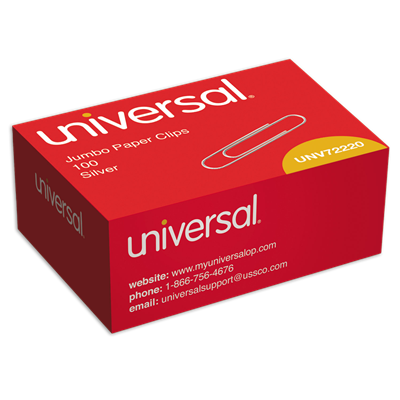 Universal™ Paper Clips, Jumbo, Smooth, Silver, 100 Clips/Box, 10 Boxes/Pack