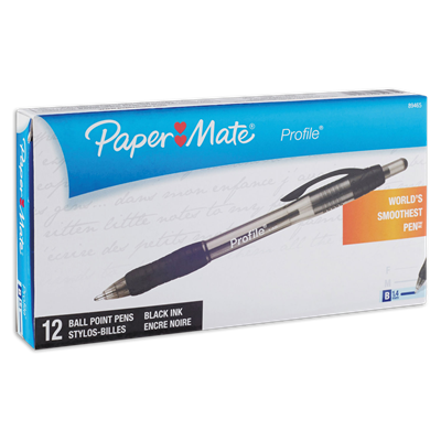 Paper Mate® Profile Ballpoint Pen, Retractable, Bold 1.4 mm, Black Ink, Black Barrel, Dozen
