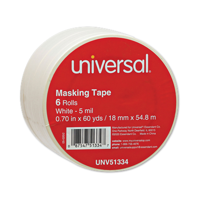 Universal™ Removable General-Purpose Masking Tape, 3" Core, 18 mm x 54.8 m, Beige, 6/Pack