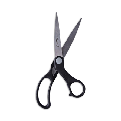 Universal™ Stainless Steel Office Scissors, 8.5" Long, 3.75" Cut Length, Black Offset Handle