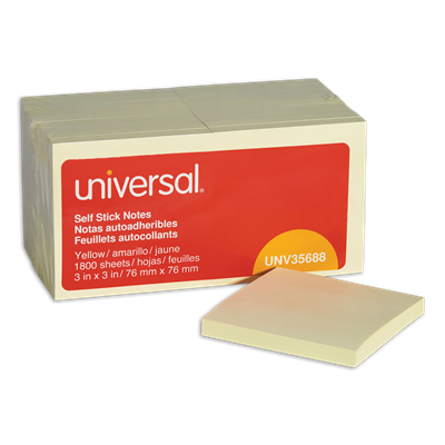 Universal™ Self-Stick Note Pad Value Pack, 3" x 3", Yellow, 100 Sheets/Pad, 18 Pads/Pack