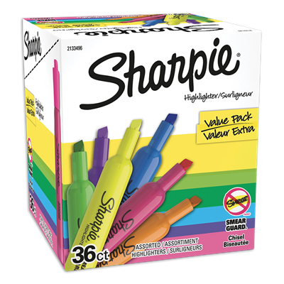 Sharpie® Tank Style Highlighters, Assorted Ink Colors, Chisel Tip, Assorted Barrel Colors, 36/Pack