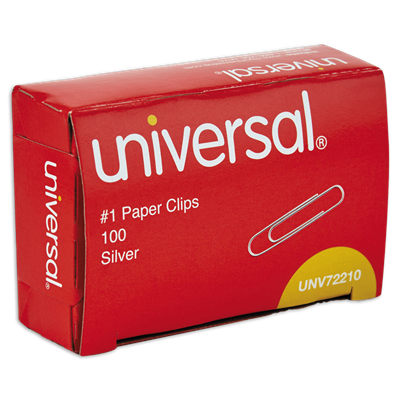 Universal™ Paper Clips, #1, Smooth, Silver, 100/Box
