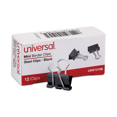 Universal™ Binder Clips, Mini, Black/Silver, 12/Box