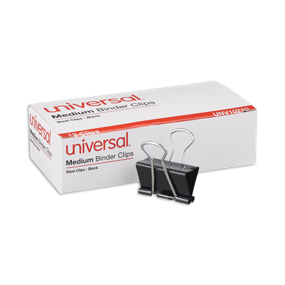 Universal™ Binder Clips, Medium, Black/Silver, 12/Box
