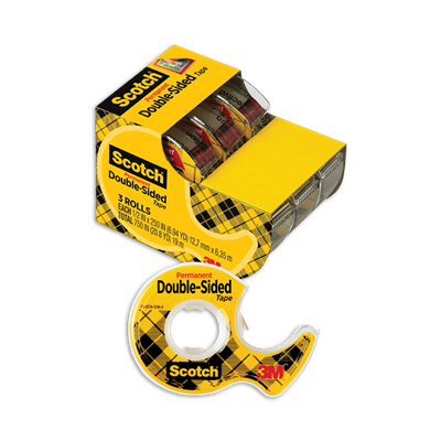 Scotch® Double-Sided Permanent Tape in Handheld Dispenser, 1" Core, 0.5" x 20.83 ft, Clear, 3/Pack