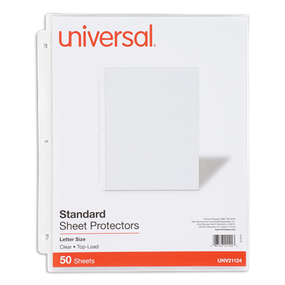 Universal™ Top-Load Poly Sheet Protectors, Standard Gauge, Letter, Clear, 50/Pack