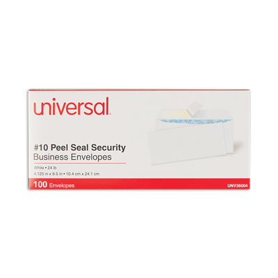 Universal™ Peel Seal Strip Security Tint Business Envelope, #10, Square Flap, 4.135 x 9.5, 100/Box