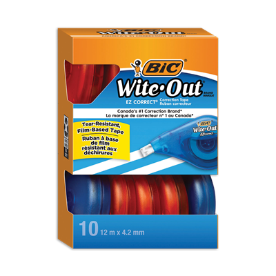 BIC® Wite-Out EZ Correct Correction Tape Value Pack, Non-Refillable, Blue/Orange Applicators, 10/Box