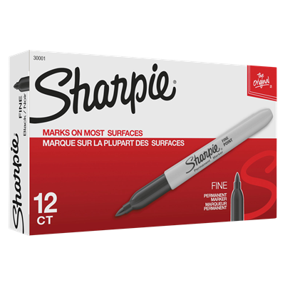 Sharpie® Fine Tip Permanent Marker, Fine Bullet Tip, Black, Dozen