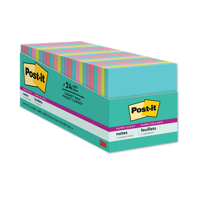 Post-it® Pads in Supernova Neon Collection, Cabinet Pack, 3" x 3", 70 Sheets/Pad, 24 Pads/Pack