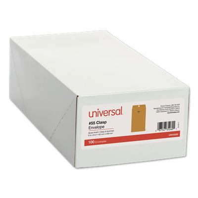 Universal™ Kraft Clasp Envelope, #55, Square Flap, Clasp/Gummed Closure, 6 x 9, Brown Kraft, 100/Box