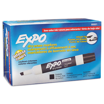 EXPO® Low-Odor Dry-Erase Marker, Broad Chisel Tip, Black, Dozen