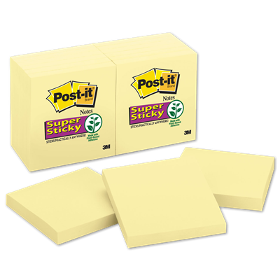 Post-it® Pads in Canary Yellow, 3" x 3", 90 Sheets/Pad, 12 Pads/Pack