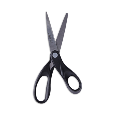 Universal™ Stainless Steel Office Scissors, 8" Long, 3.75" Cut Length, Black Straight Handle