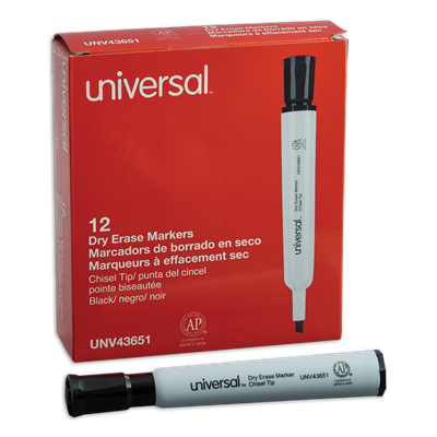 Universal™ Dry Erase Marker, Broad Chisel Tip, Black, Dozen